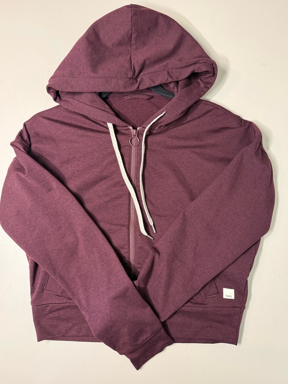 Vuori Halo Performance Full Zip Hoodie Fig Heather Burgundy Size XS